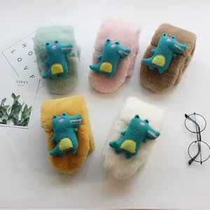 Plush faux rabbit fur children's scarves with cartoon crocodiles in five colors