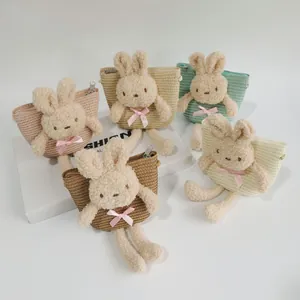 Miniature woven rabbit crossbody bags for girls in five soft pastel assorted colors