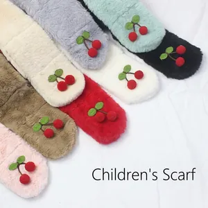 Plush children's scarves with cherry pom-poms in pink, brown, red, white, grey and black