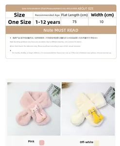 Guide des tailles détaillé pour écharpe chat en peluche mesurant 75x10cm, 1-12 ans