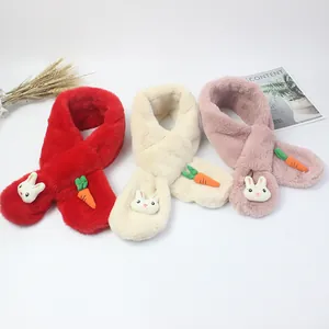 Écharpe en Peluche Fausse Fourrure pour Enfants Avec Décor Lapin Et Carotte Tour de Cou Chaud Hiver pour Bébés