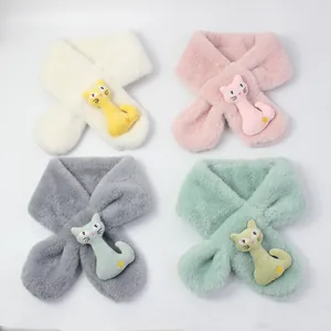 Écharpe en Peluche Chat de Dessin Animé Mignon pour Enfants Cache-cou en Fausse Fourrure Chaude pour Garçons et Filles Hiver