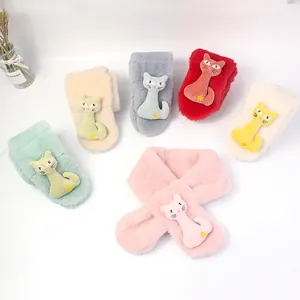 Écharpe d'hiver en peluche pour enfants avec chat 3D mignon en six couleurs pastel