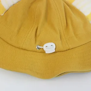 Cappello a secchiello giallo per bambini in cotone con orecchie 3D e laccio regolabile