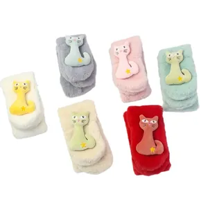 Gants d'hiver en peluche pour enfants avec patchs chat 3D et texture douce