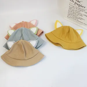 Mignon chapeau de pêcheur en coton pour enfants avec oreilles de chat en quatre couleurs