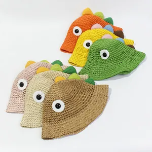 Sombreros de paja de dinosaurio para niños en seis colores vibrantes para el verano