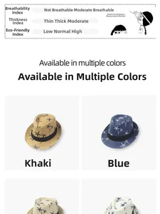 Detail of straw fedora with palm tree pattern and head circumference measurement guide