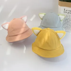 Chapeau Bob Mignon avec Oreilles de Chat pour Enfants Coton Velours Côtelé Chapeau de Pêcheur Automne Hiver Protection Solaire pour Tout-petits