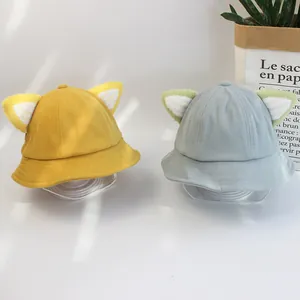 Chapeaux bob mignons en coton pour enfants avec oreilles 3D en jaune et bleu ciel