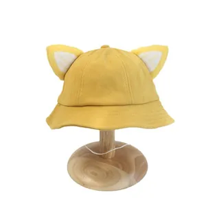 Mignon chapeau bob jaune en velours pour bébé avec oreilles de chat en 3D