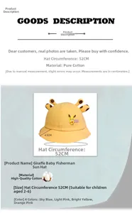 Detalle del sombrero de sol para niños en algodón con cuernos de jirafa 3D