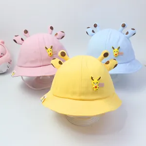 Lindo Sombrero de Pescador de Algodón con Jirafa para Niños Niñas Protección Solar de Verano Transpirable Gorro de Bebé para Exterior
