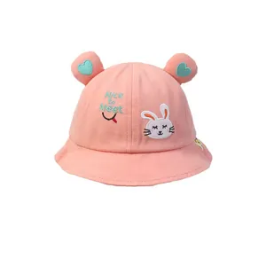 Cappello a secchiello rosa per bambini con coniglio e orecchie 3D per età 2-5 anni