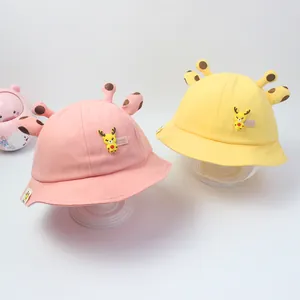 Lindos sombreros de sol de algodón para bebés con cuernos de ciervo 3D rosa y amarillo