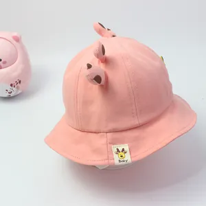 Sombrero de algodón rosa para bebé con cuernos de ciervo 3D y parche para el sol