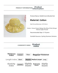 Detailed size guide for cotton sun visors with bunny prints and adjustable 49-53cm band