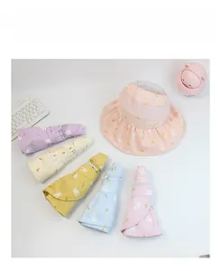 Foldable sun visors for girls in six pastel colors featuring cute bunny patterns