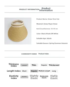 Size specifications for raffia sun visor with 55-59cm head circumference details