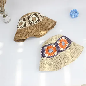 Handmade crochet sunflower straw hat for women summer beach vacation and sun protection