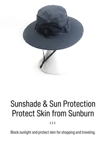 Détail du chapeau de soleil à séchage rapide avec cordon réglable et boutons-pression latéraux