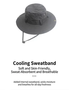 Détail du chapeau de soleil gris foncé avec bandeau anti-transpiration et œillets d'aération