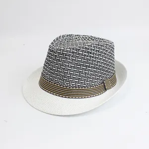 Detail of the breathable mesh weave pattern on a men's summer fedora sun hat