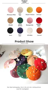 Detailed view of handmade wool felt berets with cute 3D cartoon animal designs
