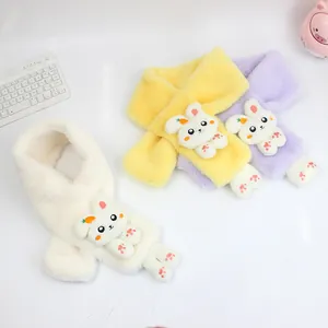 Kids Cartoon Rabbit Plush Scarf Winter Warm Neck Warmer For Boys Girls Soft Polyester Scarf With 3D Rabbit Doll Decoration