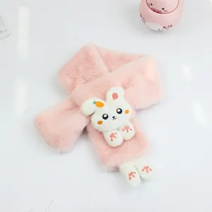 Winter plush cartoon rabbit scarf for kids with warm faux fur and crossover design