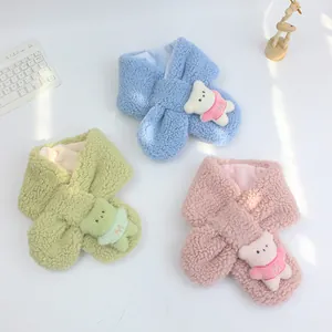 Écharpe en Peluche Ours Dessin Animé pour Enfants Fausse Laine d'Agneau Chauffe-nuque d'Hiver Chaud Écharpe Épaisse et Douce