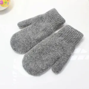 Dunkelgraue gestrickte Fäustlinge für Damen mit Rippbündchen für Winterwärme