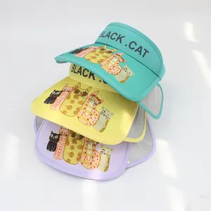 Kids Cartoon Cat Print Sun Visor Hat Empty Top Sun Hat With Transparent Side Wings For Boys Girls Summer Outdoor Sun Protection