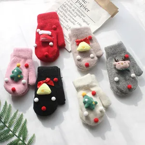 Muffole a Maglia di Natale per Donna Bambini Guanti Invernali Pesanti Caldi Foderati in Pile Decorazione 3D Babbo Natale Alce Albero