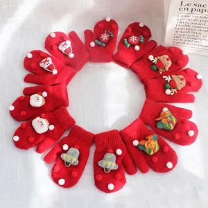 Christmas Knitted Mittens For Women Kids Thick Warm Red Santa Reindeer Snowman Pattern Winter Parent-Child Festive Gloves