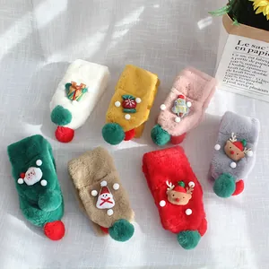 Kids Winter Plush Faux Rabbit Fur Scarf Christmas Cartoon Santa Reindeer Pattern Thickened Snood Boys Girls Gift