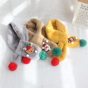 Winter faux rabbit fur children's scarves with festive 3D Christmas character appliques