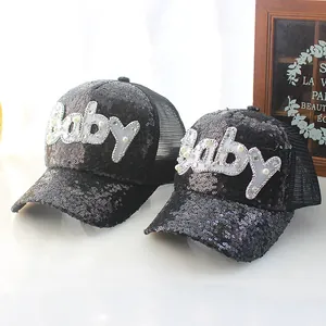 Berretto da Baseball in Rete con Paillettes per Bambini Cappello Parasole Traspirante con Decorazione in Künstliche Perle e Strass per Ragazzi e Ragazze