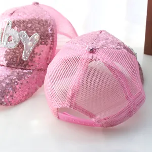 Berretto da baseball rosa con paillettes per bambina e decorazione Baby in strass