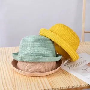 Cappello da Sole in Paglia di Carta a Bordo Arrotolato Genitore-Figlio Per Bambini Donna Traspirante Protezione UV Spiaggia Vacanza Paglia Fedora