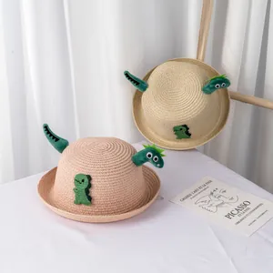 Cappello di paglia per bambini con graziose decorazioni di dinosauro 3D estive