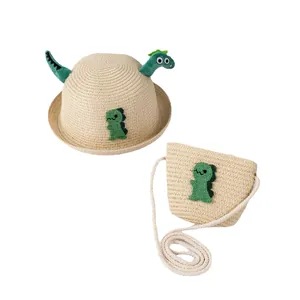 Cappello di paglia per bambini con dinosauro e borsa a tracolla per l'estate