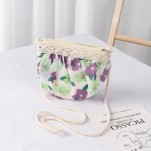 Dulce bolso bandolera floral para niñas con encaje y correa de cuerda