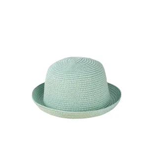 Cappello da sole in paglia verde menta con bordo arrotolato e corona tonda per l'estate