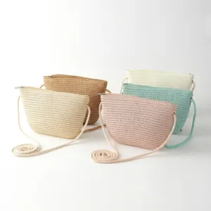Sacs bandoulière en paille pour filles, faits main en quatre couleurs pastel d'été
