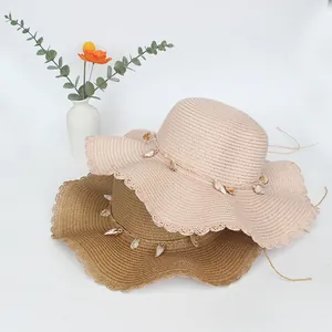 Damen Strohhut Mit Breiter Krempe Und Muscheldekoration Vintage Faltbarer Sonnenhut Für Sommer Outdoor Reise Mädchen Strohhut