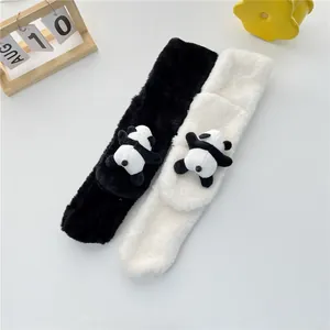 Winter plush panda scarves for children in black and white styles with soft faux fur