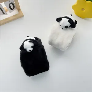 Plush cartoon panda neck warmer for children, fluffy autumn winter thermal scarf for kids