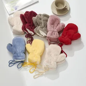 Winter Warm Faux Rabbit Fur Mittens For Children And Women Thick Plush Fleece Lined Gloves With Hanging Neck Rope