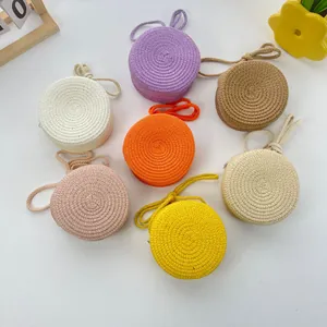Kinder Strohgeflecht Mini Umhängetasche Rund Kleine Schultertasche Für Kleinkinder Jungen Mädchen Reisen Süße Handgewebte Münzbörse